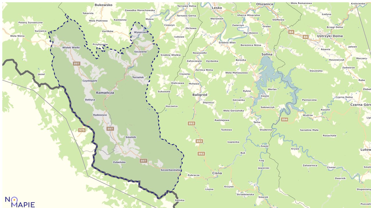 Mapa obszarów ochrony przyrody Komańczy